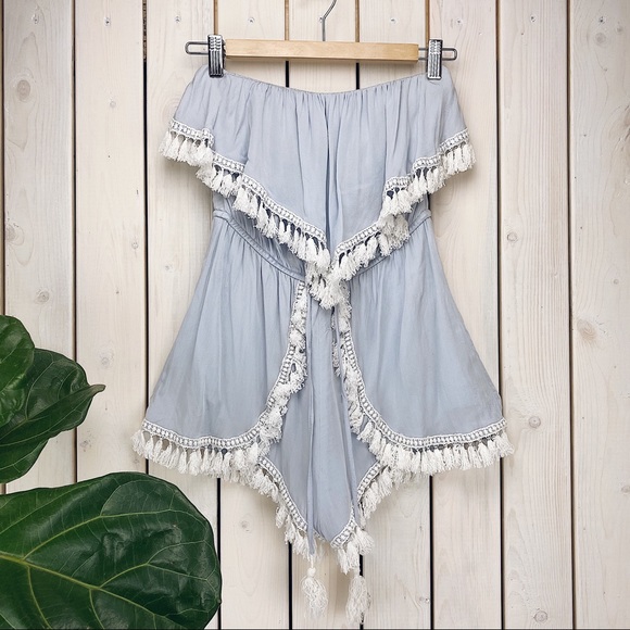 L’ ATISTE by Amy | Blue Strapless Tassel Romper - Picture 3 of 12